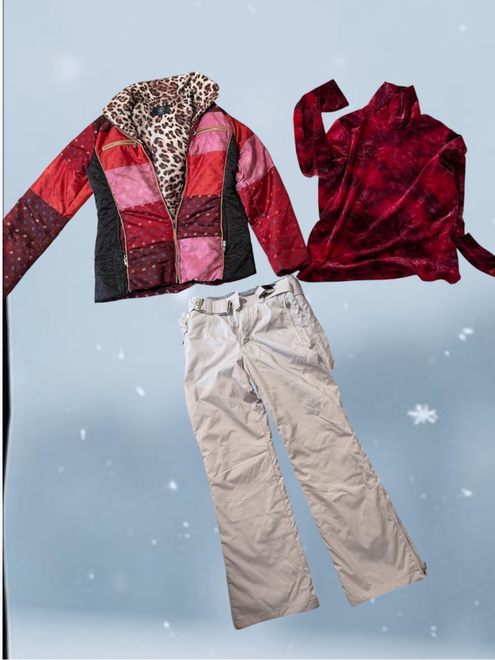 Bogner Patchwork Quilted Ski Jacket in Burgundy, Red and Pink Joan Thylman 34